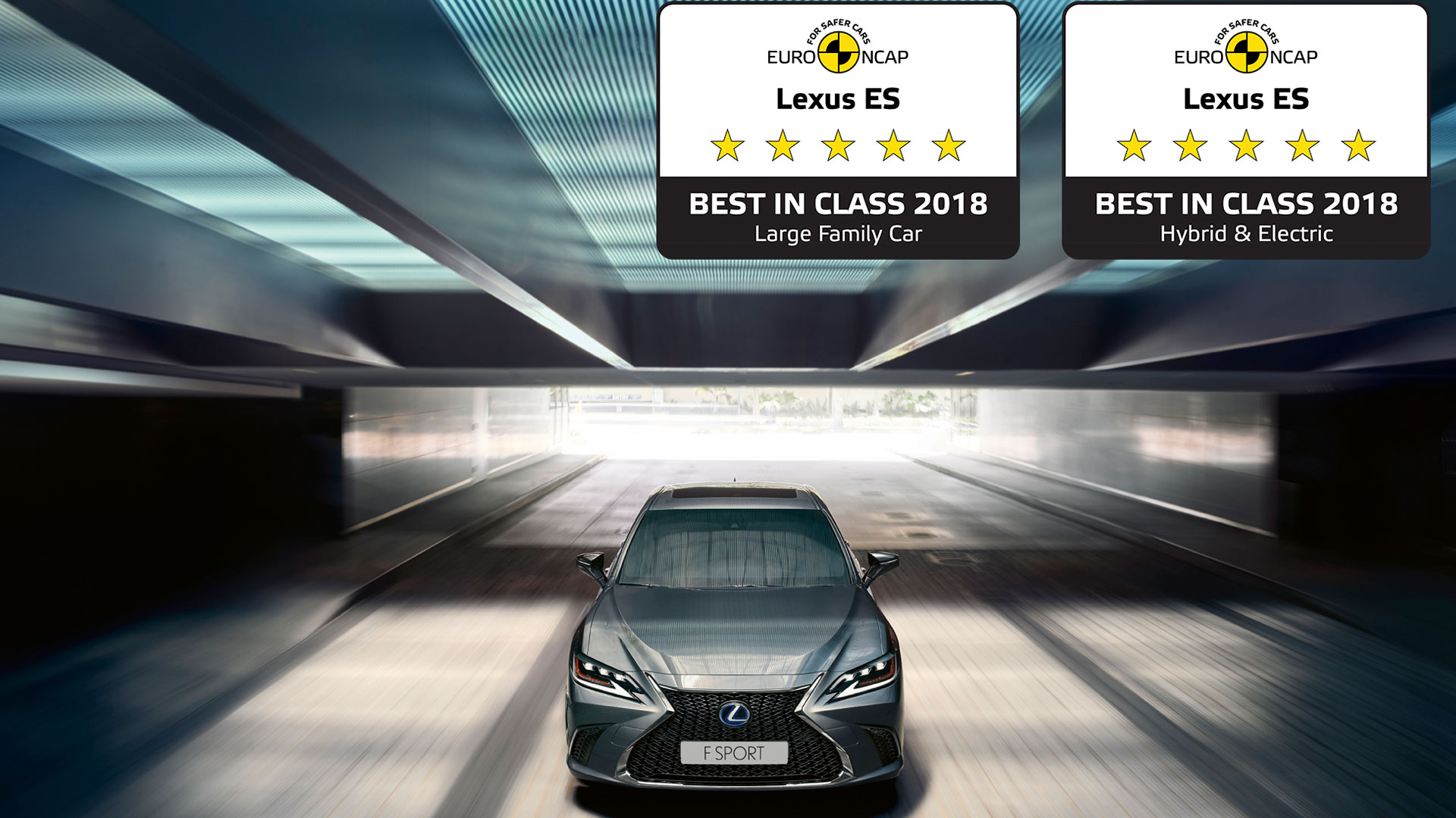 Imagen del Lexus ES con los distintivos de seguridad Euro NCAP